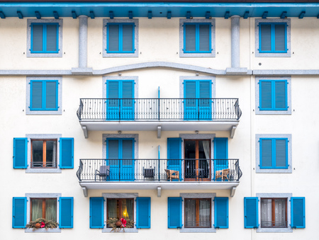 Architecture building in Chamonix Mont Blanc town, one of the oldest ski resort in France, outstanding with unique designのeditorial素材