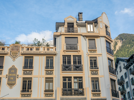 Architecture building in Chamonix Mont Blanc town, one of the oldest ski resort in France, outstanding with unique designのeditorial素材