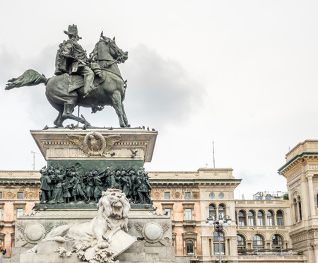 MILAN, ITALY - APRIL 15 : Piazza del Duomo, or Cathedral square, with Monument of King Victor Emmanuel II ride the horse, center of Milan, Italy, was taken on April 15, 2017のeditorial素材