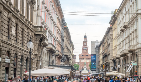 MILAN, ITALY - APRIL 15 : Street and transportation in Milan, Italy, on April 15, 2017.のeditorial素材