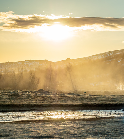 The Great geysir, periodically spouting hot spring, natural phenomenon and one of landmark in Icelandの写真素材