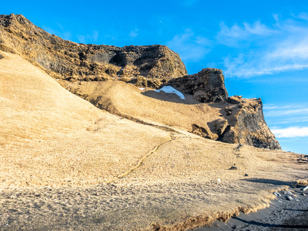 Mountains in Vik near black sand beach in Iceland in winter seasonの写真素材