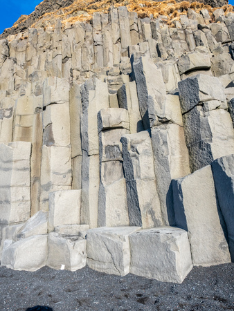Strange basalt rock mountain near Reynisfjara black sand beach in Vik town, one of the landmark of Icelandの写真素材