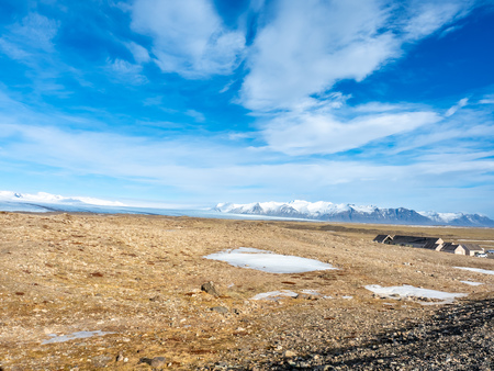 Fjallsarlon glacier, one of famous iceberg lagoon, become hard ice in winter season at south end of Icelandの写真素材