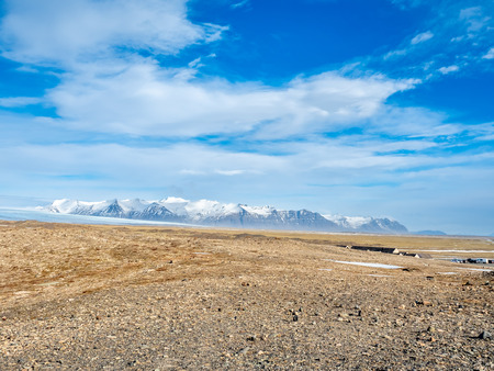 Fjallsarlon glacier, one of famous iceberg lagoon, become hard ice in winter season at south end of Icelandの写真素材