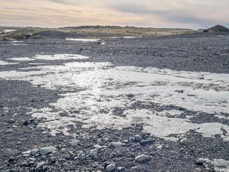Fjallsarlon glacier, one of famous iceberg lagoon, become hard ice in winter season at south end of...