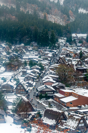 Gassho-zukuri house unique architecture in Shirakawa village, the UNESCO World heritage place, in early winter season in Gifu, Japanのeditorial素材