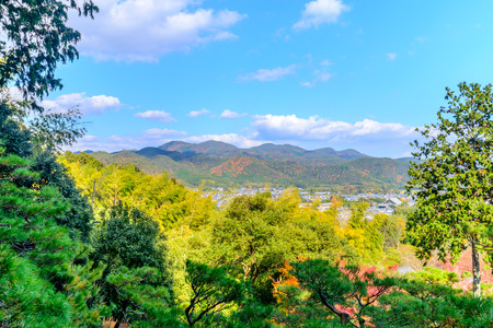 ARASHIYAMA, JAPAN: Arashiyama cityscape viewpoint from Jojakkoji temple landmark in autumn season, Japanの写真素材