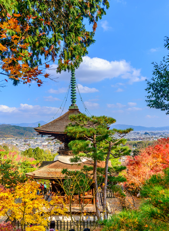 Jojakkoji temple pagoda in Japanese style garden with colorful tree in autumn season in Arashiyama, Japanのeditorial素材
