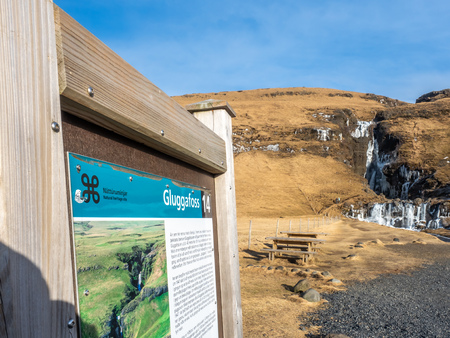 Gluggafoss, large waterfall, in winter season under blue sky in Icelandのeditorial素材