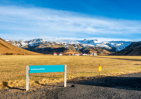 Eyjafjallajokull volcano, erupted on 2010, landmark of Iceland with surrounded nature scene in winter season under cloudy blue skyのeditorial素材