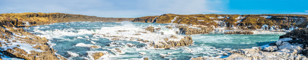 Urridafoss, the most voluminous waterfall in the country, at south near main road of Iceland in winter seasonの写真素材