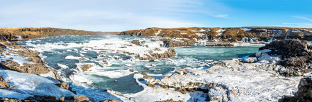 Urridafoss, the most voluminous waterfall in the country, at south near main road of Iceland in winter seasonの写真素材
