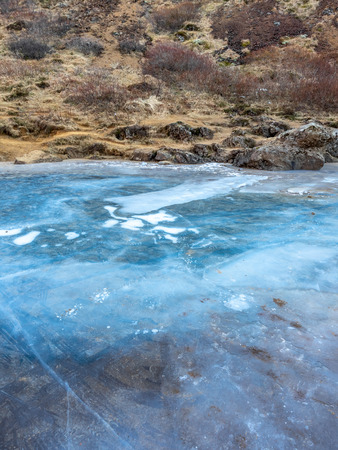 Lake becomes ice in winter season at Kerid crater, Icelandの写真素材