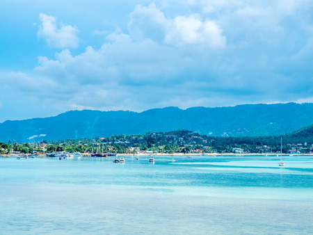 Seascape view under cloudy blue sky in summer season at Samui island, Thailandの写真素材