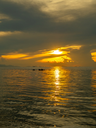 Seascape view under sunset cloudy blue sky in evening twilight time at Samui island, Thailandの写真素材