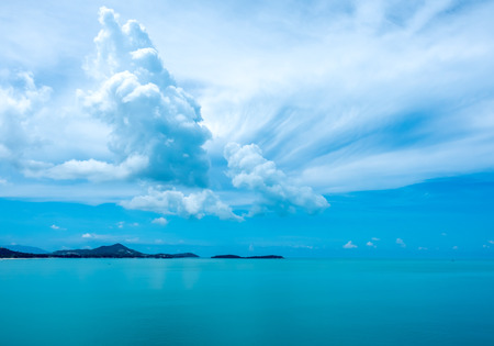 Seascape view at Samui island viewpoint under cloudy blue sky in summer season, Thailandの写真素材