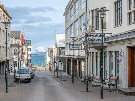 REYKJAVIK, ICELAND - MARCH 10 : Street view at downtown near Hallgrimskirkja church square in Reykjavik, Iceland, on March 10, 2018.のeditorial素材