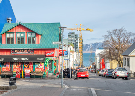 REYKJAVIK, ICELAND - MARCH 10 : Street view at downtown near Hallgrimskirkja church square in Reykjavik, Iceland, on March 10, 2018.のeditorial素材