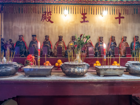 HONG KONG, CHINA - JANUARY 20 : Man Mo temple with full of incense smoke from respect people, landmark at central district of Hong Kong, China, on January 20, 2018.のeditorial素材