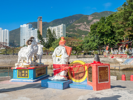 HONG KONG, CHINA - JANUARY 20 : Sculpture of creatures and goddess in Kwun Yam shrine at Repulse bay in Hong Kong, China, on January 20, 2018.のeditorial素材