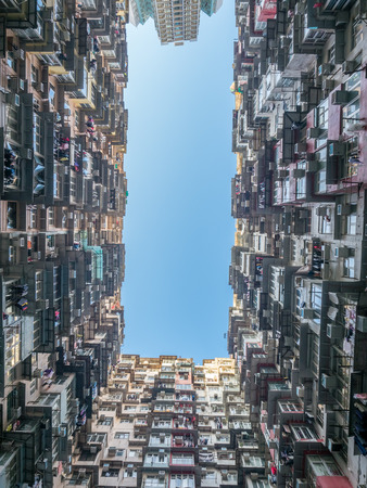 HONG KONG, CHINA - JANUARY 20 : Yik Cheong Building or Monster buildings, location in many blockbuster Hollywood movies, is one of the most popular landmark in Hong Kong, China, was taken on January 20, 2018.のeditorial素材