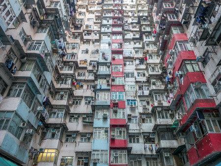 HONG KONG, CHINA - JANUARY 20 : Yik Cheong Building or Monster buildings, location in many blockbuster Hollywood movies, is one of the most popular landmark in Hong Kong, China, was taken on January 20, 2018.のeditorial素材
