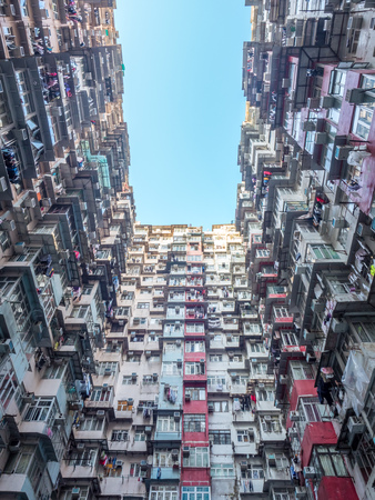 HONG KONG, CHINA - JANUARY 20 : Yik Cheong Building or Monster buildings, location in many blockbuster Hollywood movies, is one of the most popular landmark in Hong Kong, China, was taken on January 20, 2018.のeditorial素材