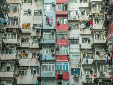 HONG KONG, CHINA - JANUARY 20 : Yik Cheong Building or Monster buildings, location in many blockbuster Hollywood movies, is one of the most popular landmark in Hong Kong, China, was taken on January 20, 2018.のeditorial素材