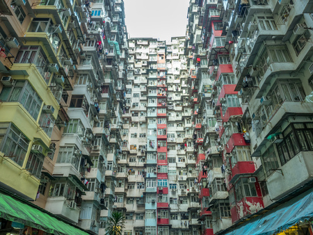 HONG KONG, CHINA - JANUARY 20 : Yik Cheong Building or Monster buildings, location in many blockbuster Hollywood movies, is one of the most popular landmark in Hong Kong, China, was taken on January 20, 2018.のeditorial素材