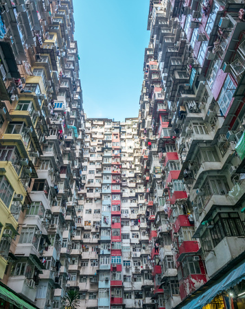 HONG KONG, CHINA - JANUARY 20 : Yik Cheong Building or Monster buildings, location in many blockbuster Hollywood movies, is one of the most popular landmark in Hong Kong, China, was taken on January 20, 2018.のeditorial素材
