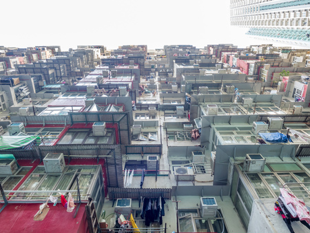 HONG KONG, CHINA - JANUARY 20 : Yik Cheong Building or Monster buildings, location in many blockbuster Hollywood movies, is one of the most popular landmark in Hong Kong, China, was taken on January 20, 2018.のeditorial素材