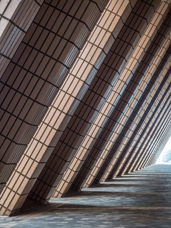 HONG KONG, CHINA - JANUARY 20 : Unique design corridor of Museum of Art near Victoria harbor in Hong Kong, China, was taken on January 20, 2018.のeditorial素材
