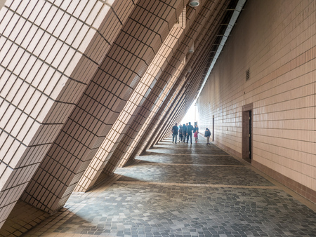 HONG KONG, CHINA - JANUARY 20 : Unique design corridor of Museum of Art near Victoria harbor in Hong Kong, China, was taken on January 20, 2018.のeditorial素材