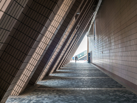 HONG KONG, CHINA - JANUARY 20 : Unique design corridor of Museum of Art near Victoria harbor in Hong Kong, China, was taken on January 20, 2018.のeditorial素材