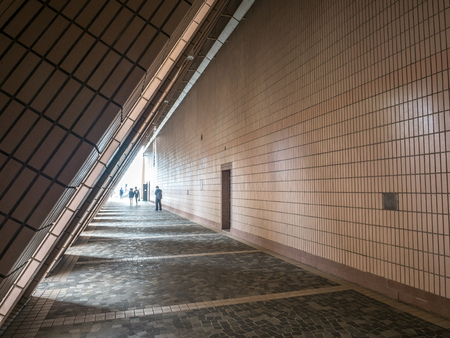 HONG KONG, CHINA - JANUARY 20 : Unique design corridor of Museum of Art near Victoria harbor in Hong Kong, China, was taken on January 20, 2018.のeditorial素材