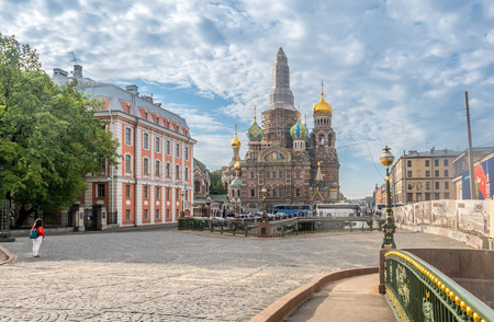 SAINT PETERSBURG, RUSSIA - SEPTEMBER 2 : Under construction of The Church of the Savior on Spilled Blood, sophisticated medieval architecture cathedral in Saint Petersburg, Russia, was taken on September 2, 2018.のeditorial素材