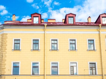 Building architecture along road in Saint Petersburg, Russiaの写真素材