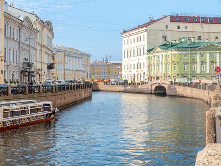 SAINT PETERSBURG, RUSSIA - SEPTEMBER 2 : Walk way along canal with surrounding buildings in Saint Petersburg, Russia, on September 2, 2018.のeditorial素材
