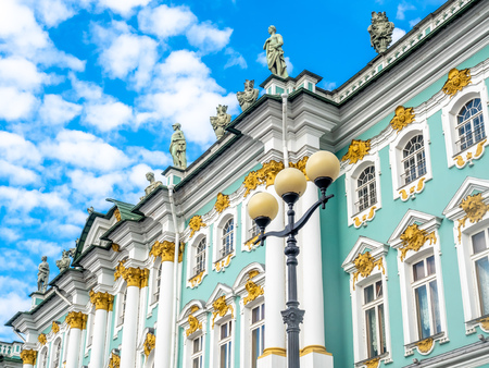 SAINT PETERSBURG, RUSSIA - SEPTEMBER 2 : Exterior architecture of The Hermitage museum, old winter palace of Catheline the Great, the second largest museum in the world in Saint Petersburg, Russia, on September 2, 2018.のeditorial素材