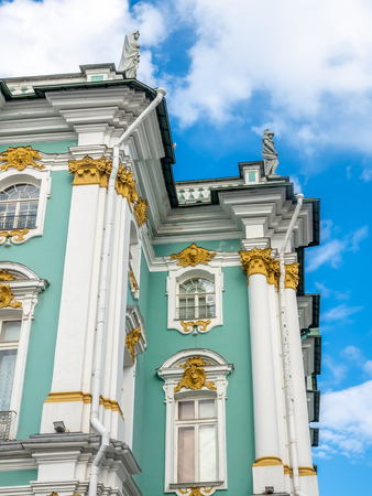 SAINT PETERSBURG, RUSSIA - SEPTEMBER 2 : Exterior architecture of The Hermitage museum, old winter palace of Catheline the Great, the second largest museum in the world in Saint Petersburg, Russia, on September 2, 2018.のeditorial素材