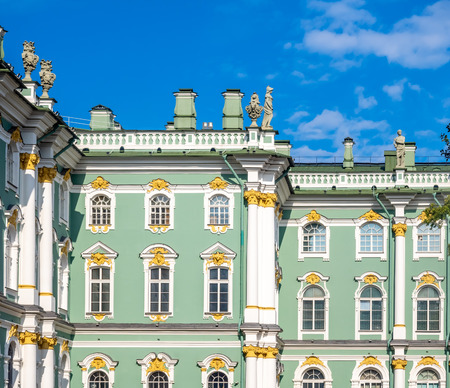 SAINT PETERSBURG, RUSSIA - SEPTEMBER 2 : Exterior architecture of The Hermitage museum, old winter palace of Catheline the Great, the second largest museum in the world in Saint Petersburg, Russia, on September 2, 2018.のeditorial素材