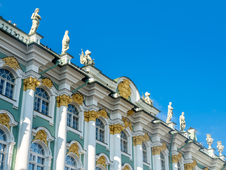 SAINT PETERSBURG, RUSSIA - SEPTEMBER 2 : Exterior architecture of The Hermitage museum, old winter palace of Catheline the Great, the second largest museum in the world in Saint Petersburg, Russia, on September 2, 2018.のeditorial素材