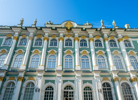 SAINT PETERSBURG, RUSSIA - SEPTEMBER 2 : Exterior architecture of The Hermitage museum, old winter palace of Catheline the Great, the second largest museum in the world in Saint Petersburg, Russia, on September 2, 2018.のeditorial素材