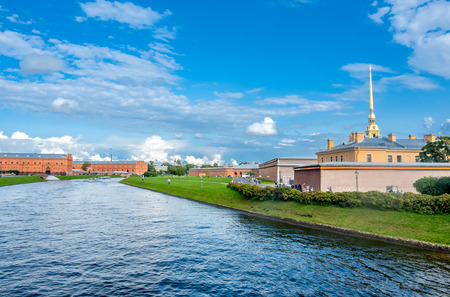 SAINT PETERSBURG, RUSSIA - SEPTEMBER 2 : The Kronverksky Strait with Saint Peter and Paul cathedral and fortress view in Saint Petersburg, Russia, on September 2, 2018.のeditorial素材