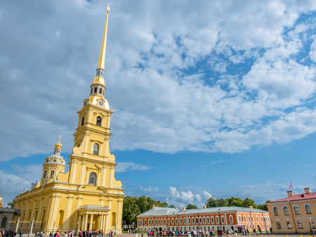 SAINT PETERSBURG, RUSSIA - SEPTEMBER 2 : Saint Peter and Paul cathedral, the tallest and largest Orthodox church in the world, located in Saint Petersburg, Russia, on September 2, 2018.のeditorial素材