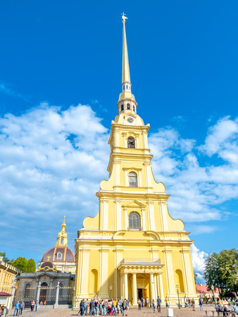 SAINT PETERSBURG, RUSSIA - SEPTEMBER 2 : Saint Peter and Paul cathedral, the tallest and largest Orthodox church in the world, located in Saint Petersburg, Russia, on September 2, 2018.のeditorial素材