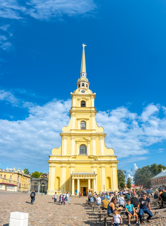 SAINT PETERSBURG, RUSSIA - SEPTEMBER 2 : Saint Peter and Paul cathedral, the tallest and largest Orthodox church in the world, located in Saint Petersburg, Russia, on September 2, 2018.のeditorial素材