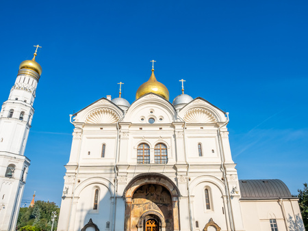 Front entrance of Cathedral of Archangel in Cathedral square, Moscow Kremlin, in Moscow, Russiaのeditorial素材