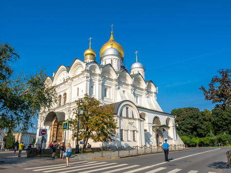 MOSCOW, RUSSIA - SEPTEMBER 5 : Cathedral of Archangel in Cathedral square of the Moscow Kremlin in summer season, Moscow, Russia, on September 5, 2018.のeditorial素材